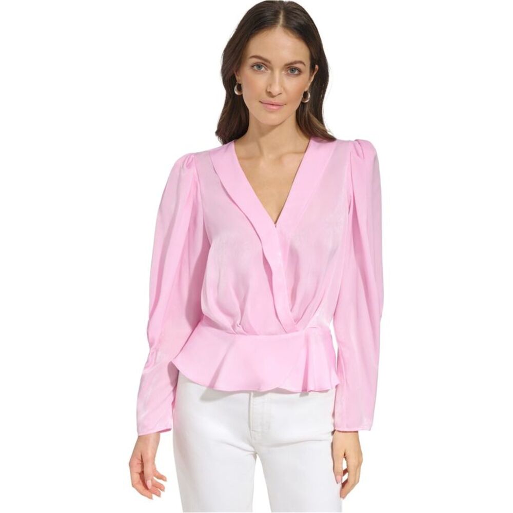DKNY Womens Surplice Peplum Top Shell Blouse, , XS, DM